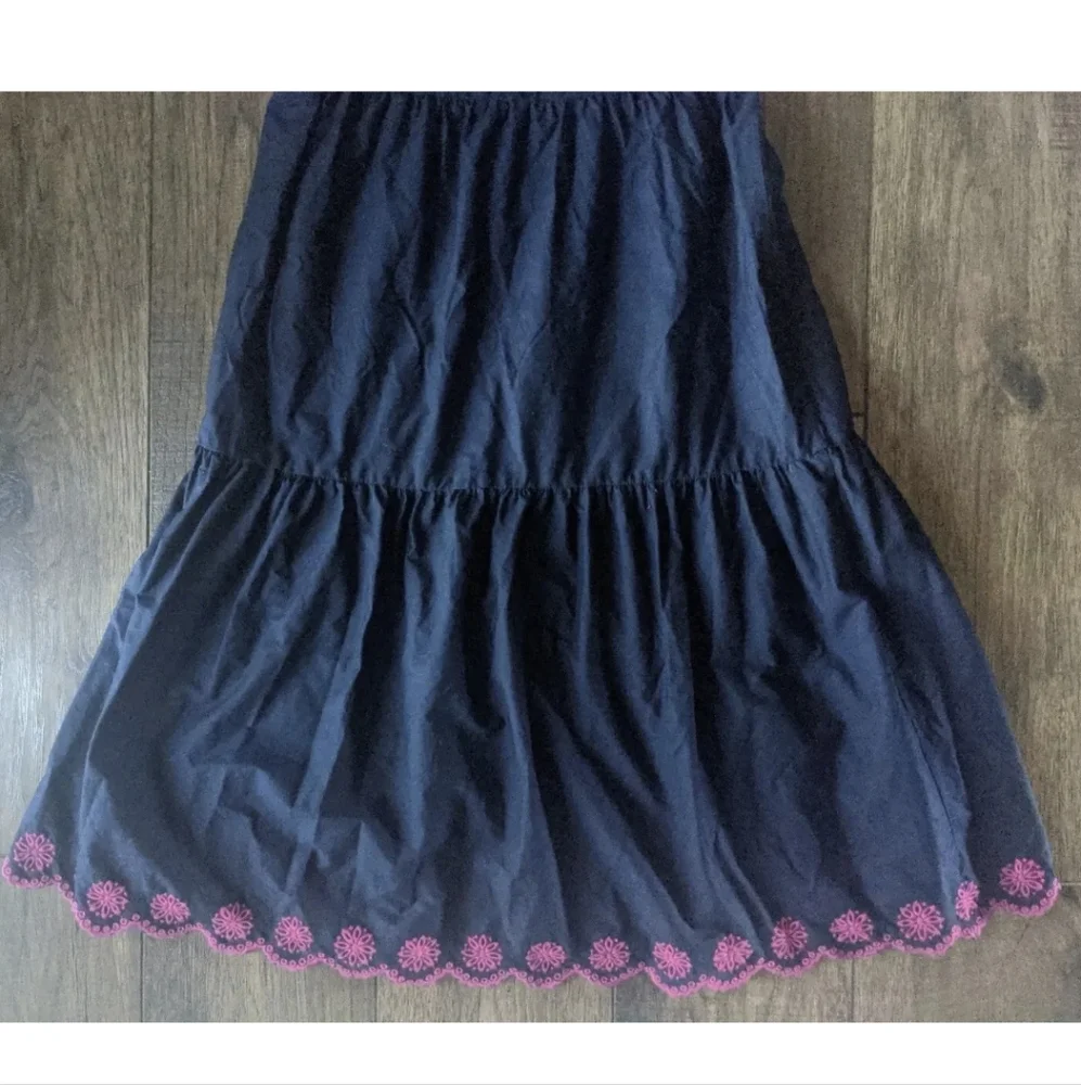 J. Crew Size 2 Solid Navy Blue Maxi Tiered Dress Womens w/ Pink Acc 98% Cotton. - Picture 4 of 12